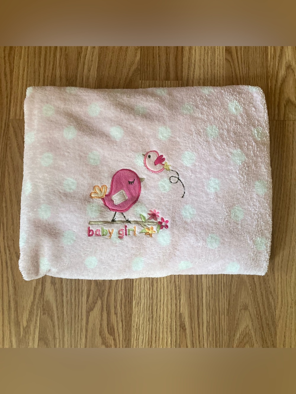 Garanimals Baby Girl Security Blanket Birds Pink White Polka Dots 30 x 38.